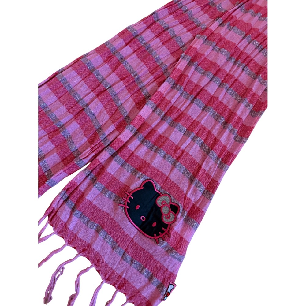 Y2K 2010 vintage Hello Kitty Sanrio Pink Striped Metallic Silver Glitter Scarf